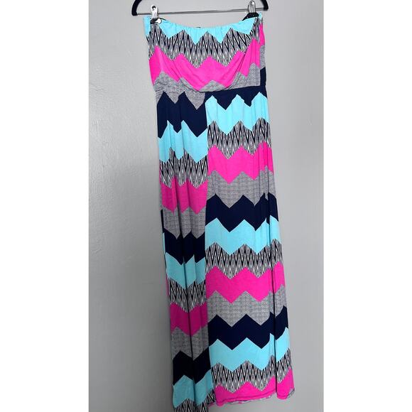Y2k Chevron Maxi Dress Strapless Tube Top Summer Boho festival beachwear size Lg - Picture 6 of 6